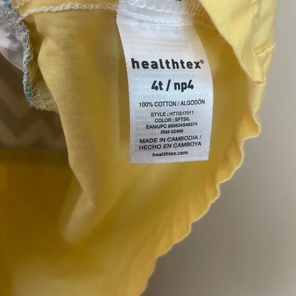 Healthtex Girls Casual Dress Short Sleeve Chevron Print Yellow Gray Toddler 4T - Picture 3 of 5